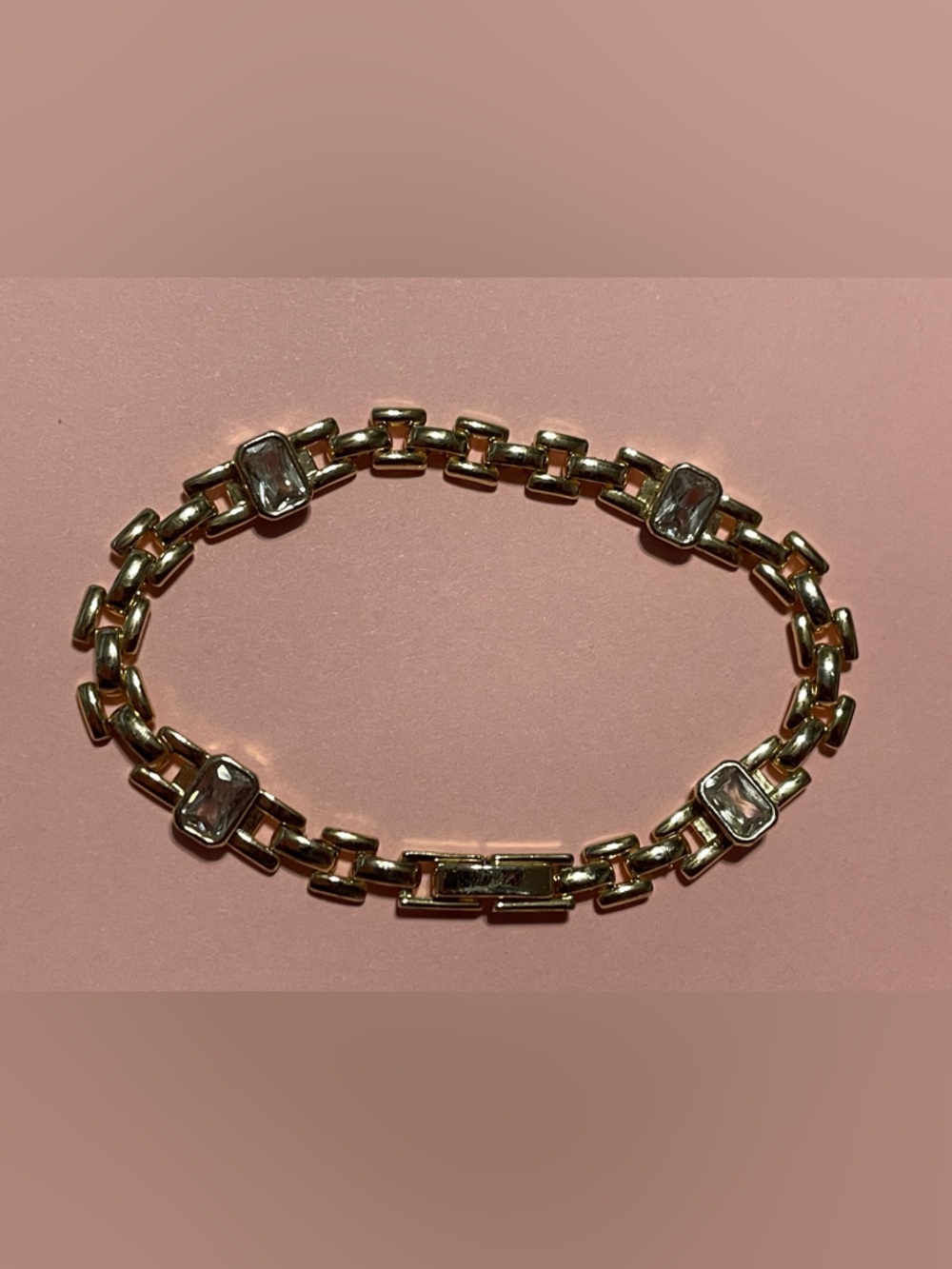 Gold Tone Clear Glass Stone Chain Bracelet #9116 💎